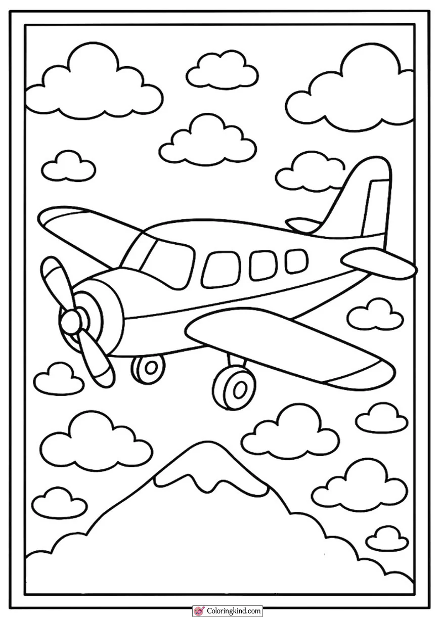 Cute Propeller Plane with Clouds