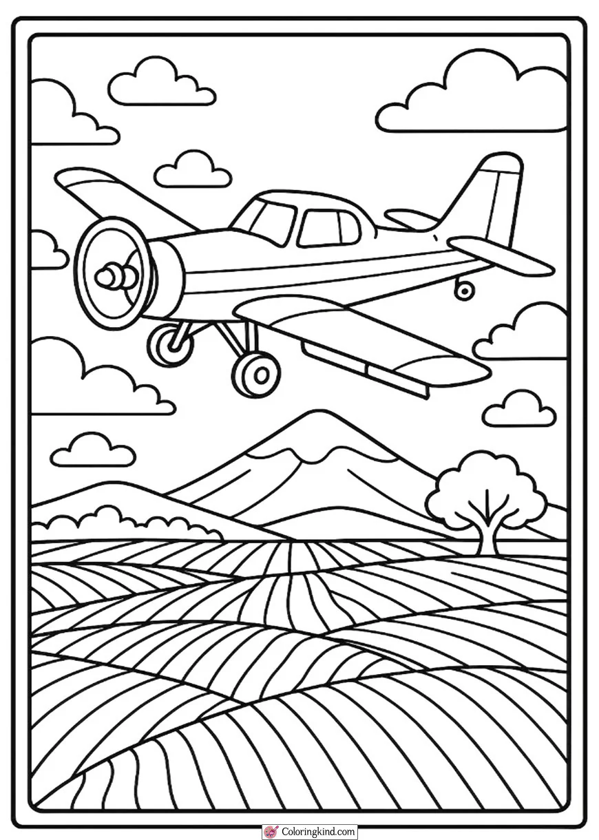 Crop Duster Airplane Over Fields