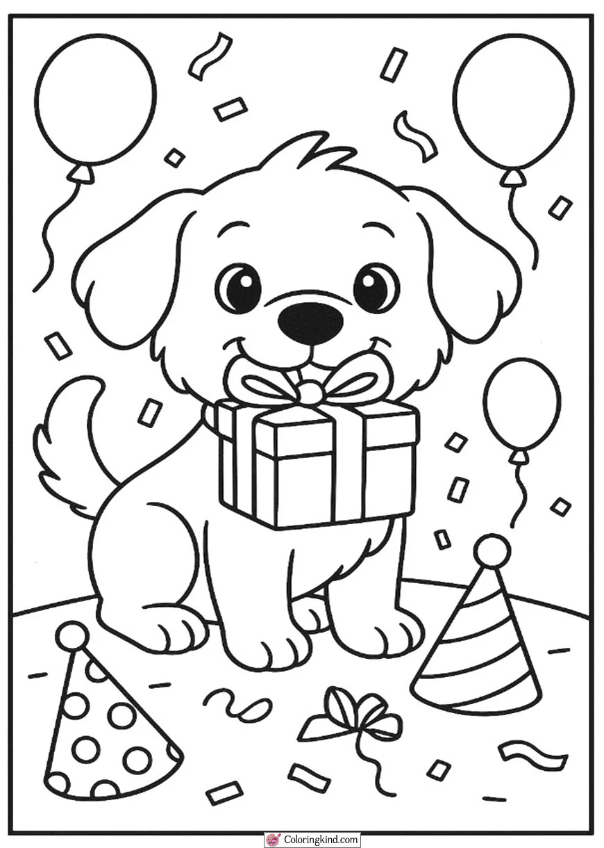 Puppy with Birthday Gift