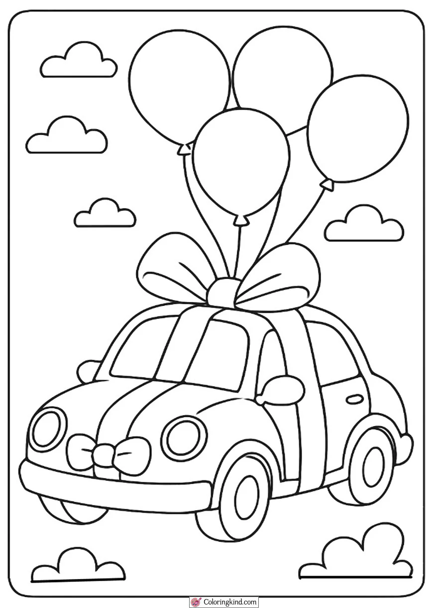 Gift-Wrapped Car with Balloons