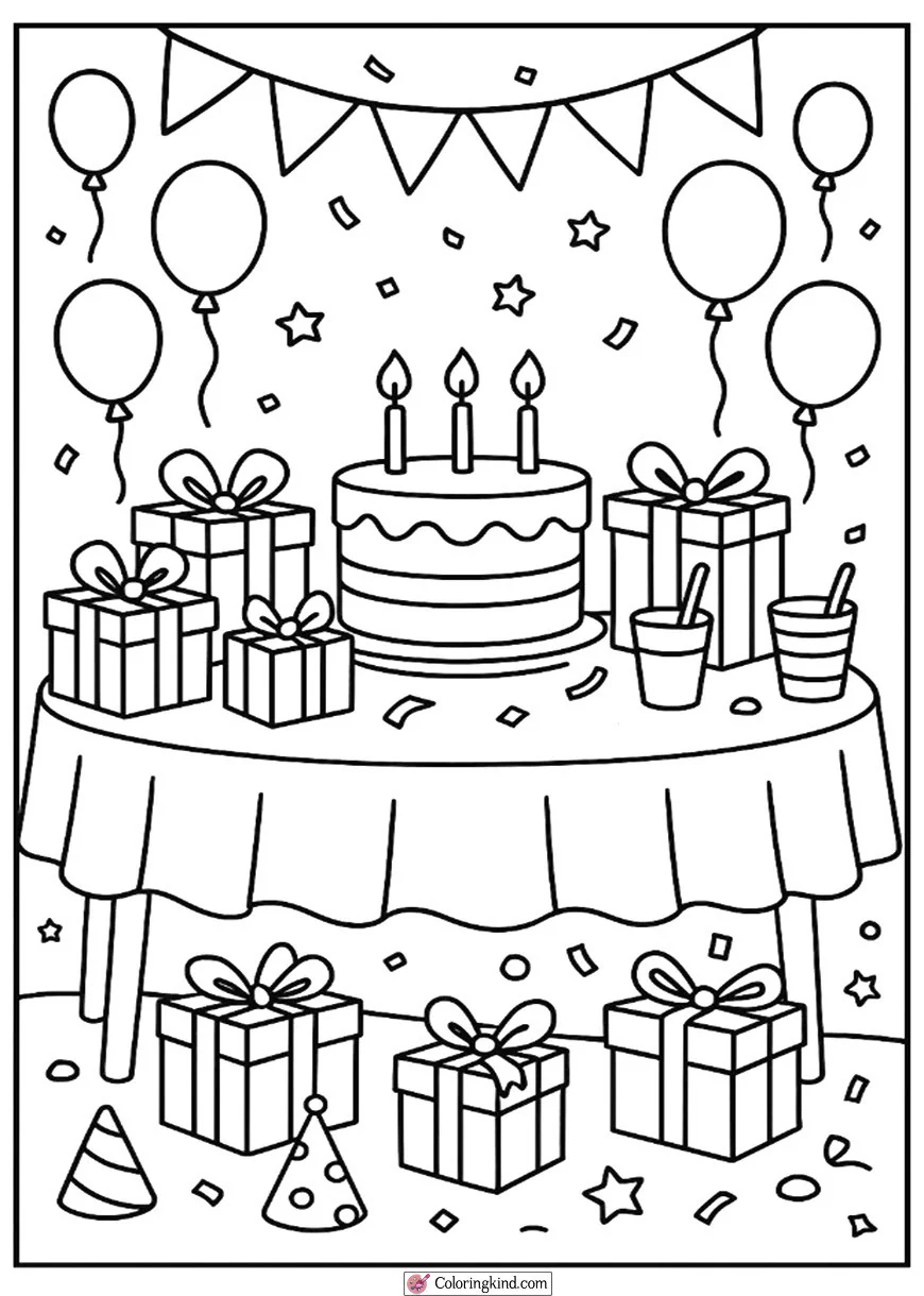 Party Table with Gifts and Cake