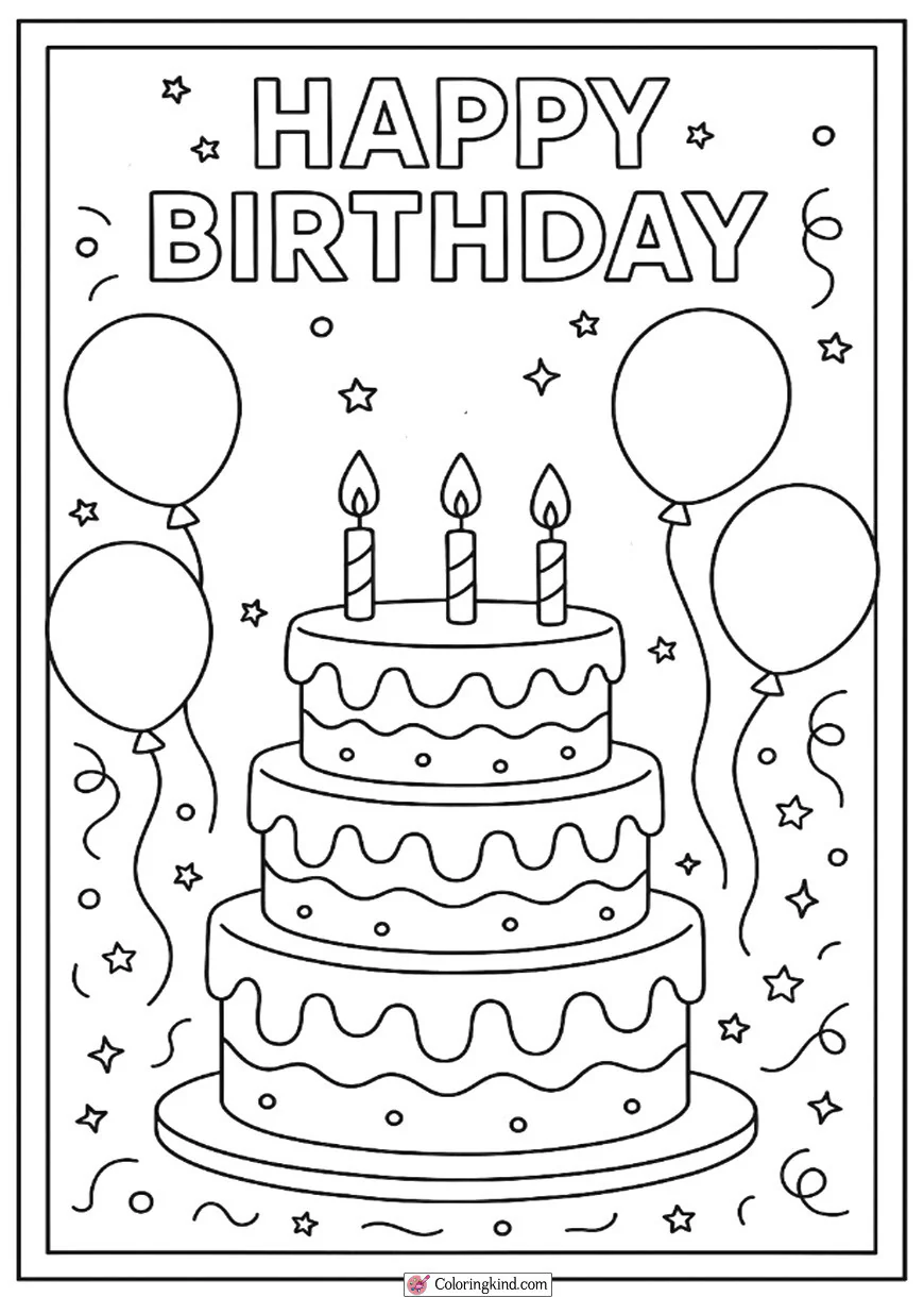 Three-Tier Birthday Cake with Candles