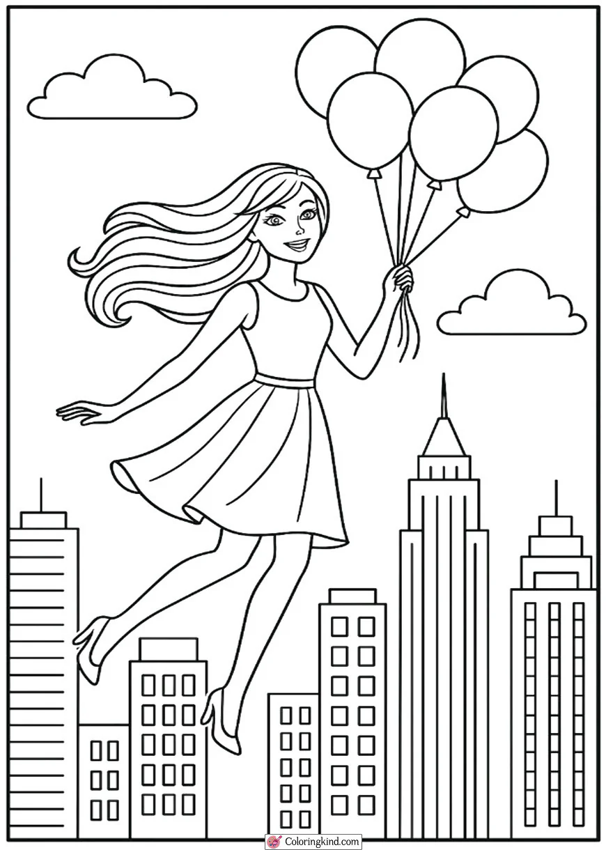 Barbie Floating with Balloons