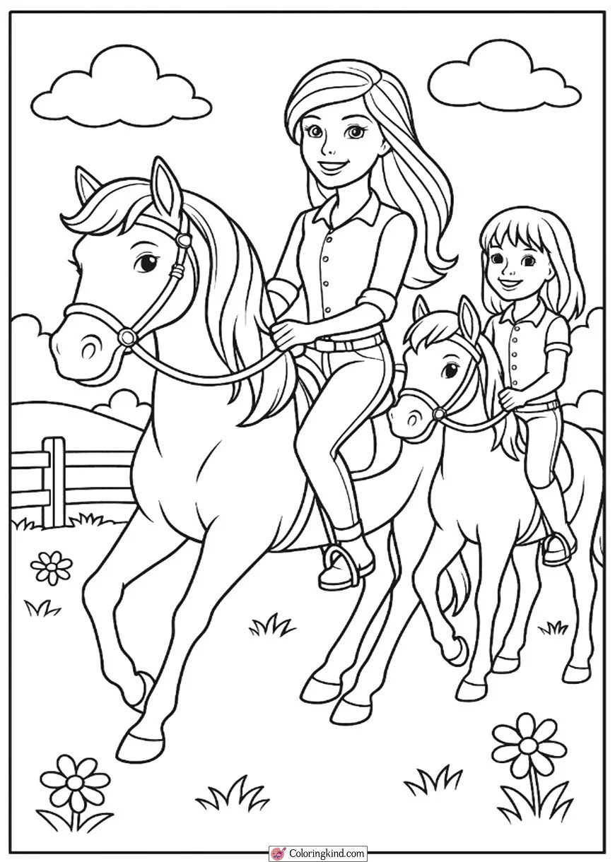 Barbie and Stacie Riding Horses