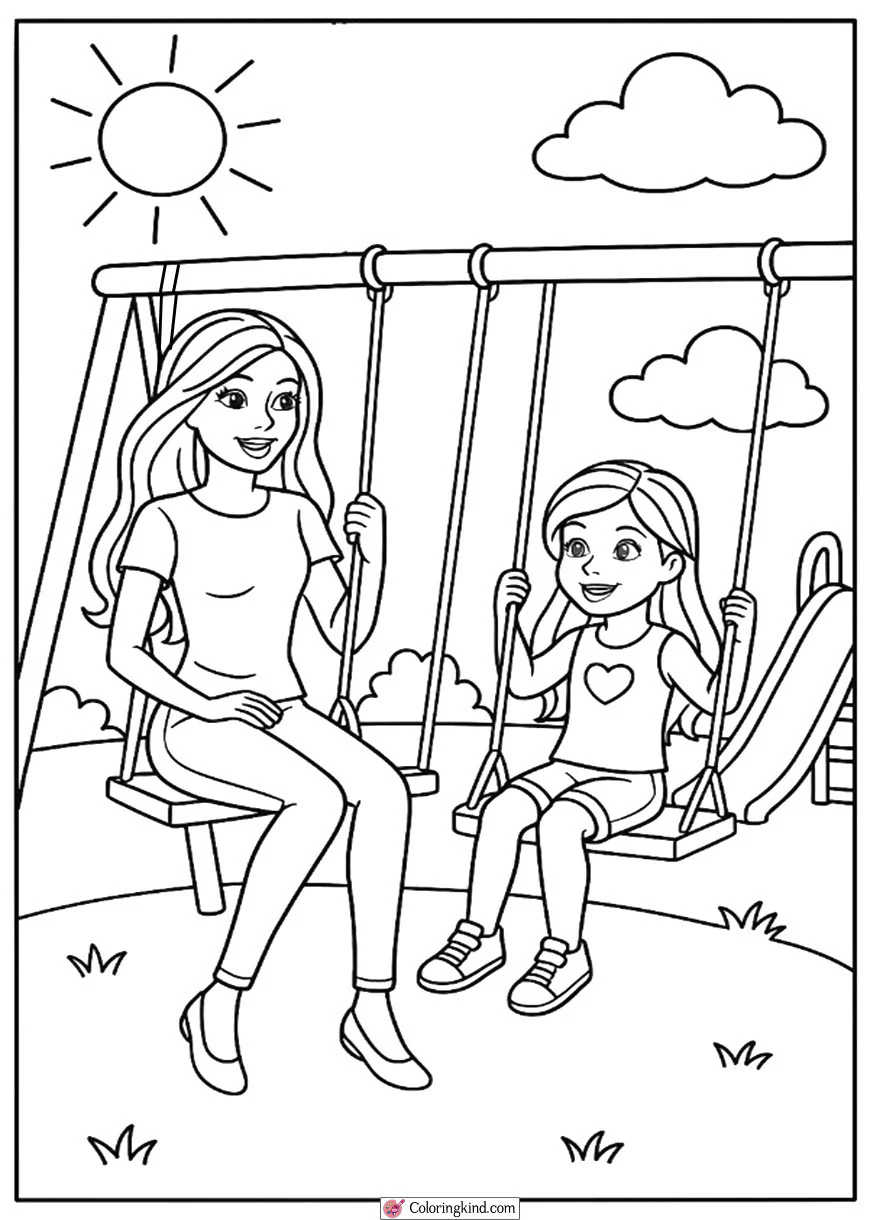 Barbie and Chelsea Playing on Swings