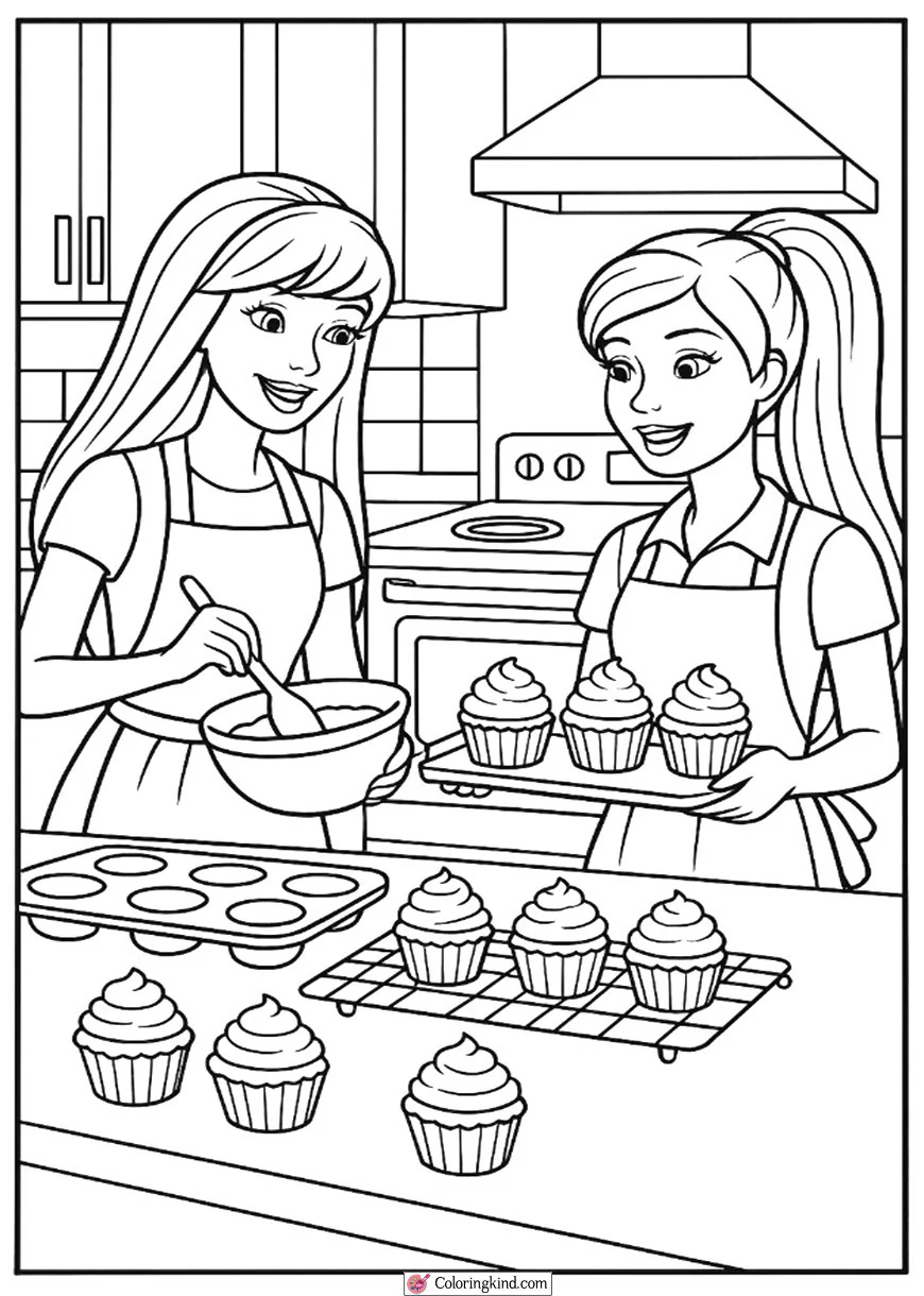 Barbie and Skipper Baking Cupcakes