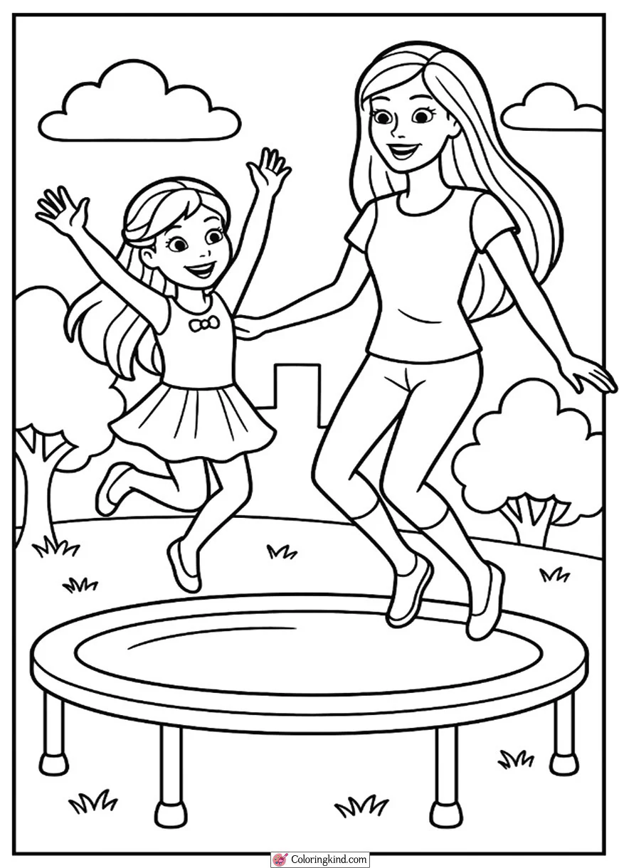 Barbie and Chelsea Jumping on a Trampoline