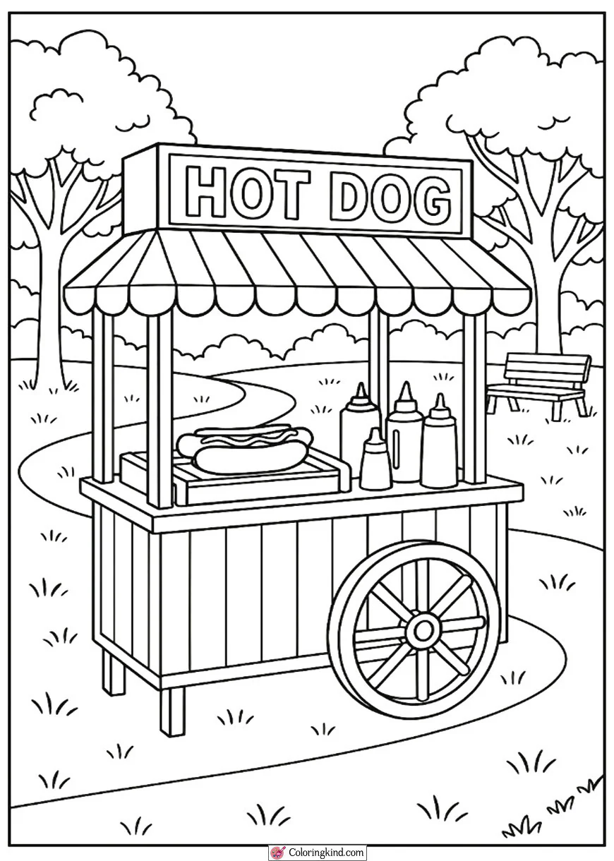 Hot Dog Stand in a Park Scene