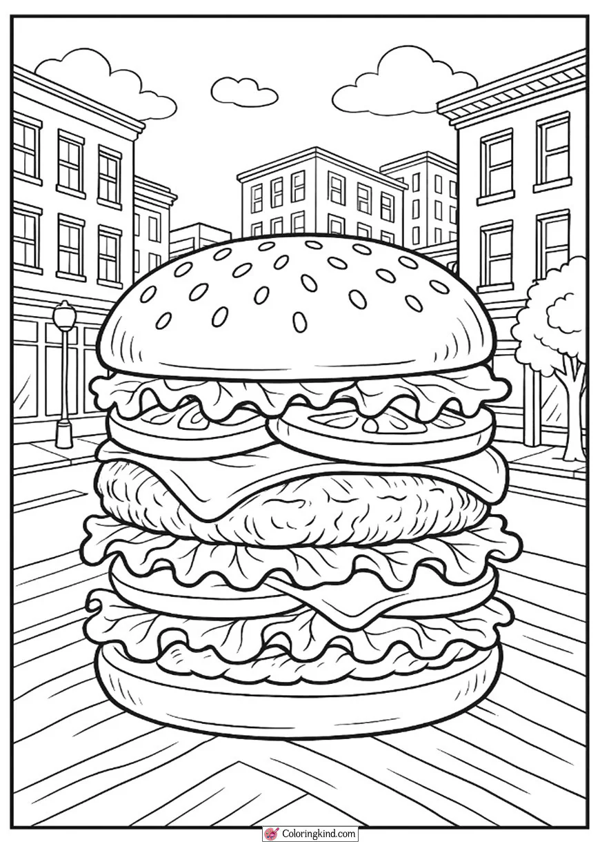 Giant Burger in a City Street Background