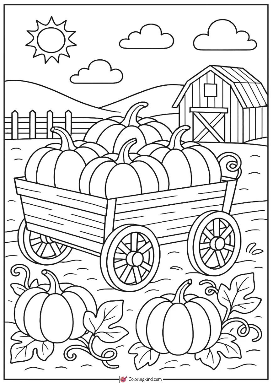 Wagon Full of Pumpkins on a Farm