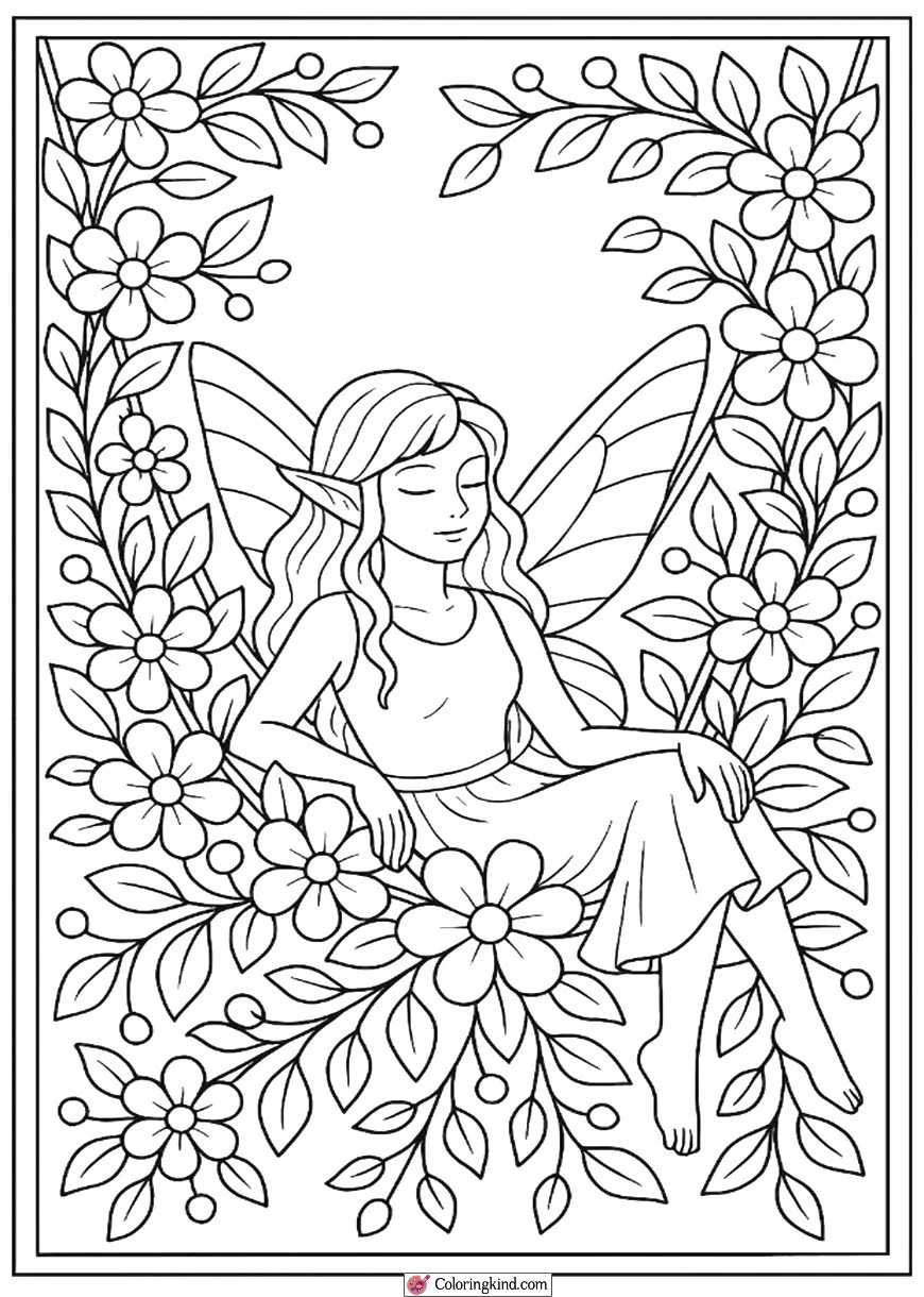Fairy Resting in a Hammock of Flowers