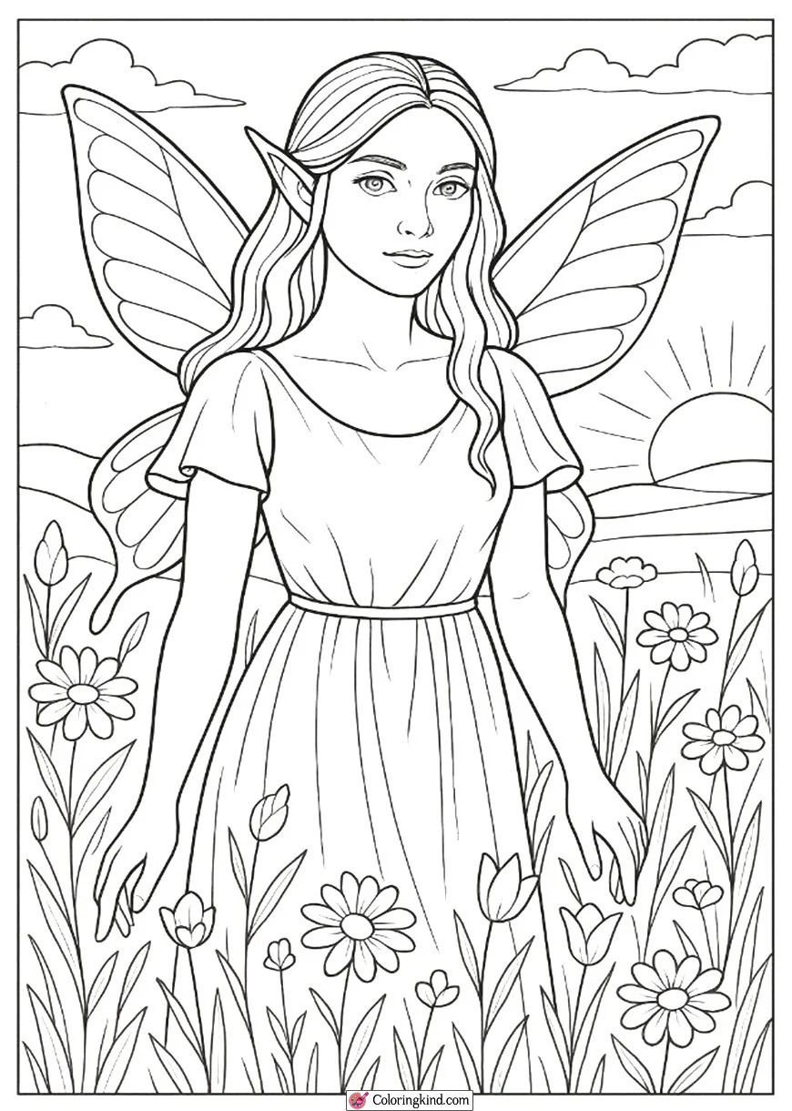 Fairy in a Golden Sunset Meadow