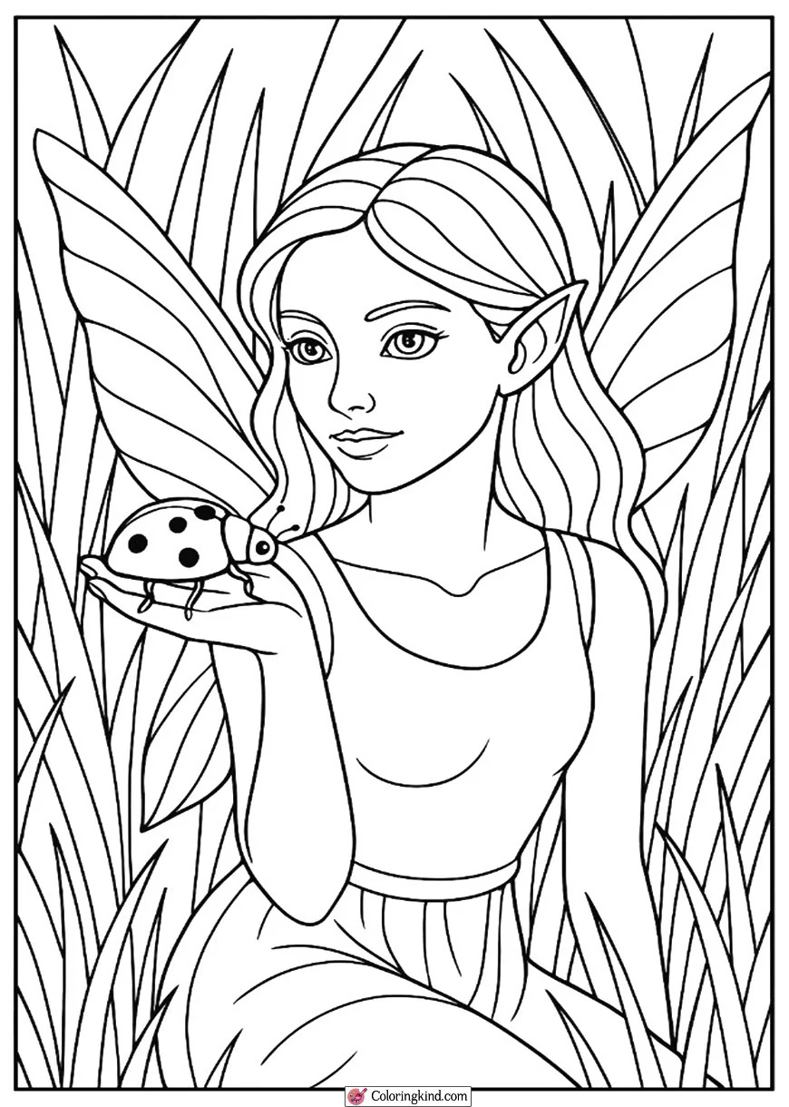 Fairy with a Ladybug in the Grass