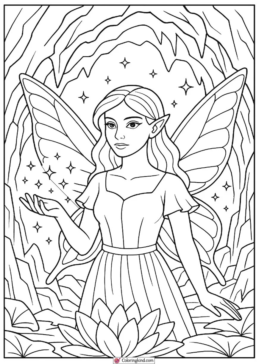 Fairy with Sparkles in an Enchanted Cave