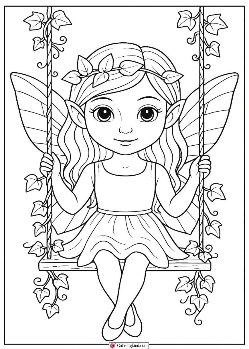 Fairy on a Swing Made of Ivy