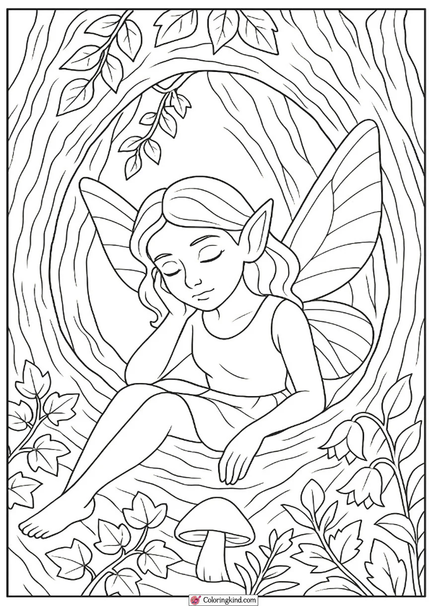 Fairy Resting in a Secret Tree Hollow