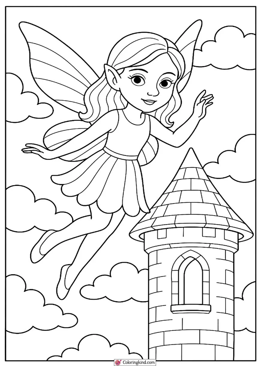 Fairy Flying Over a Castle Tower