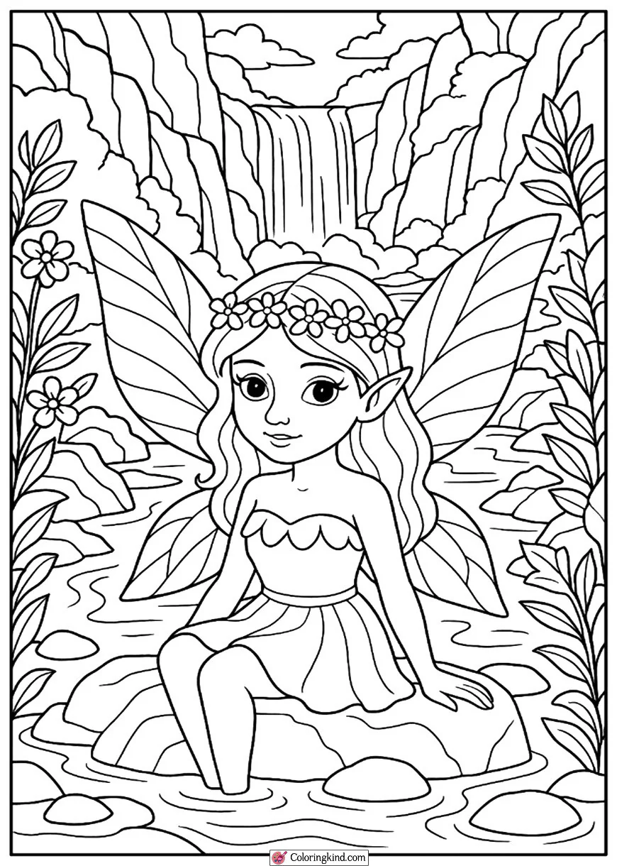 Fairy in a Magical Waterfall Scene