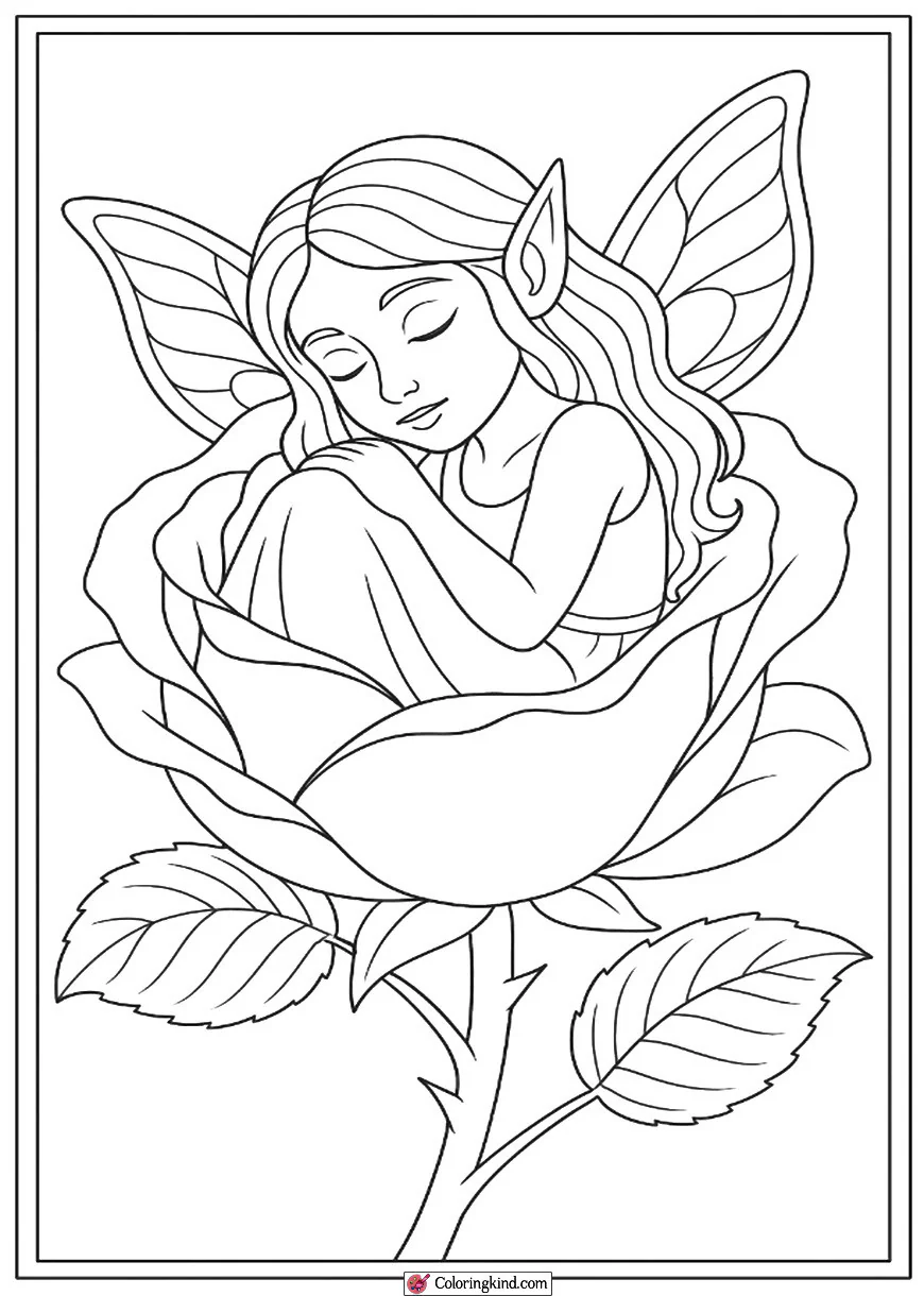 Fairy Sleeping in a Rose Blossom