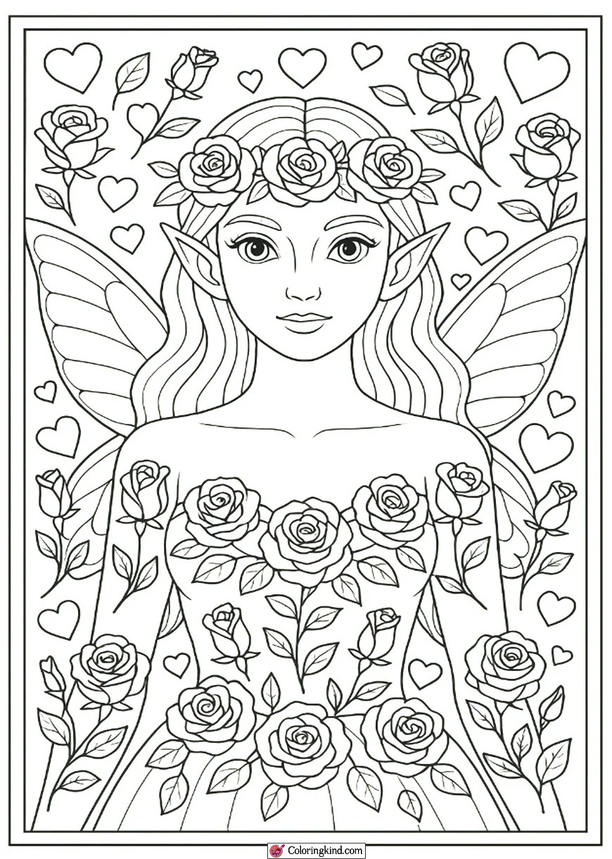 Valentine Fairy with Hearts and Roses