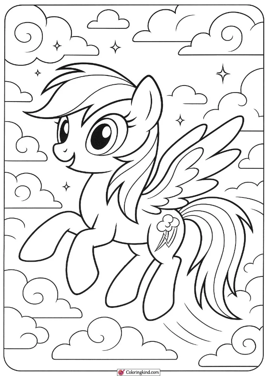 Rainbow Dash Flying Through Cloudy Skies