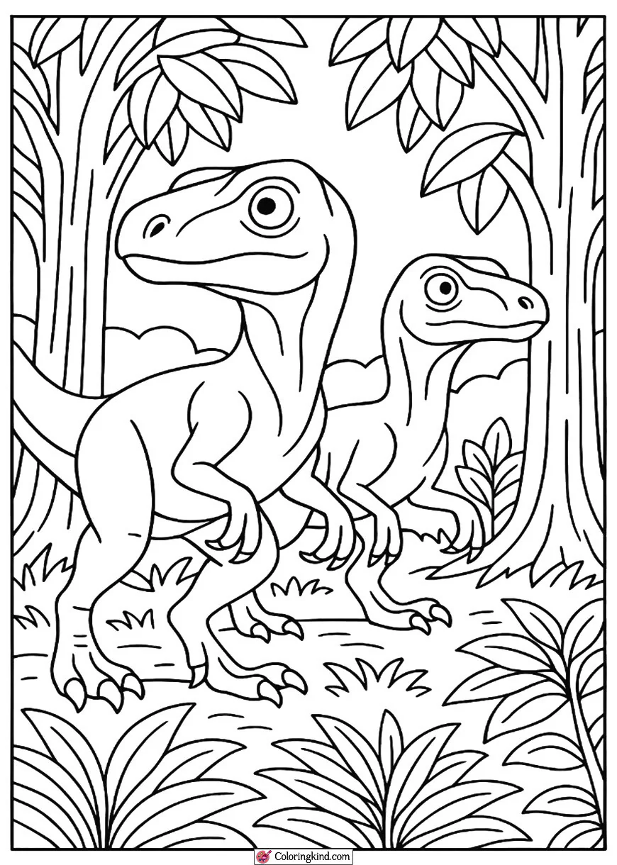 Velociraptors Running Through Ferns
