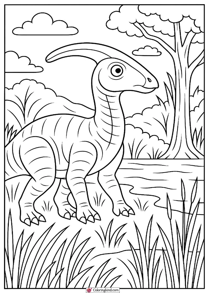 Parasaurolophus Beside Riverbank