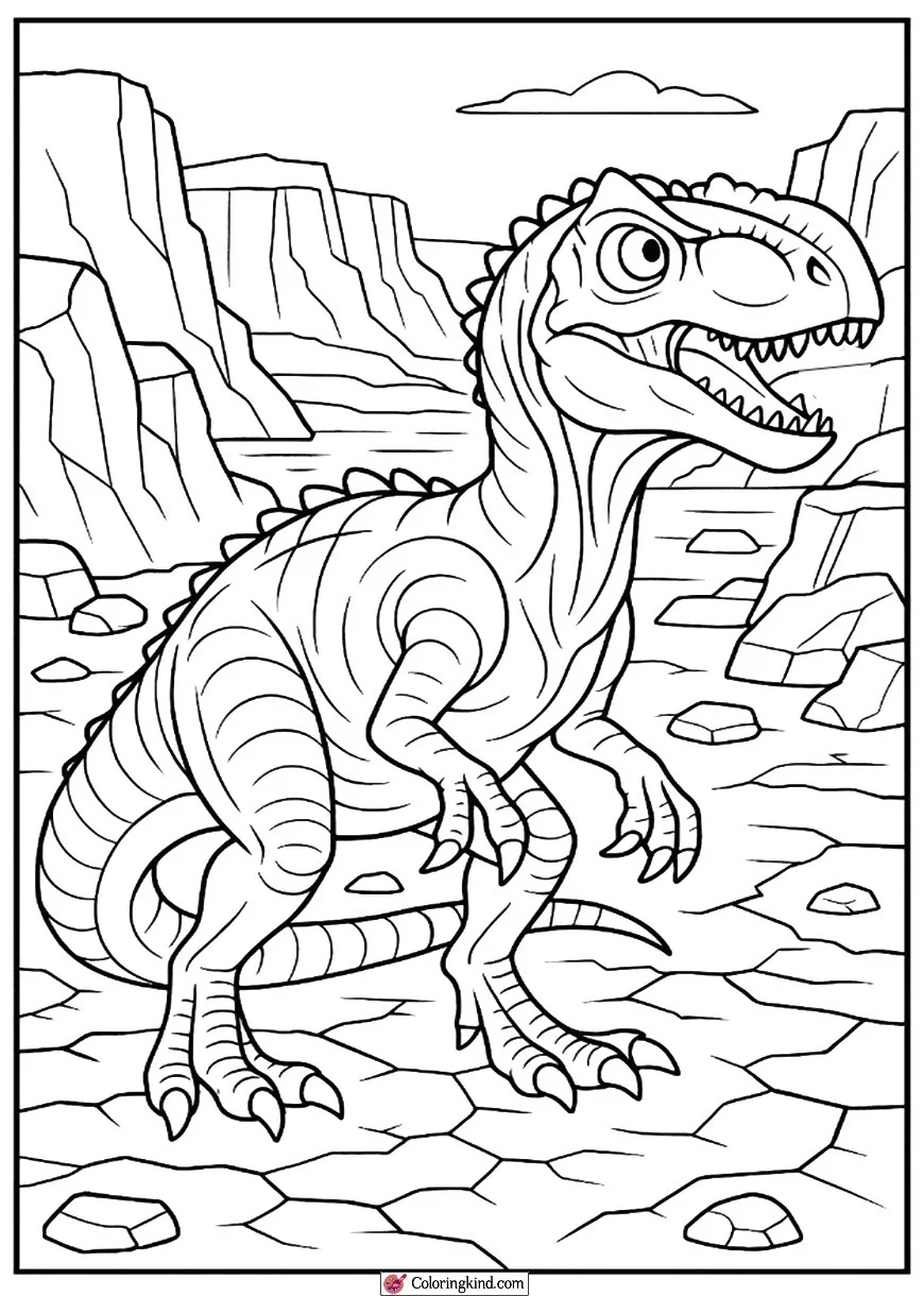 Allosaurus Hunting on Rocky Plateau