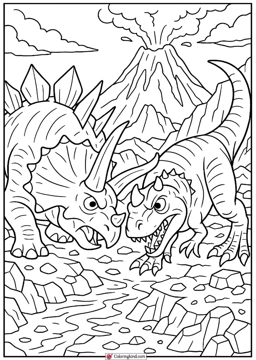Triceratops Battling Ceratosaurus