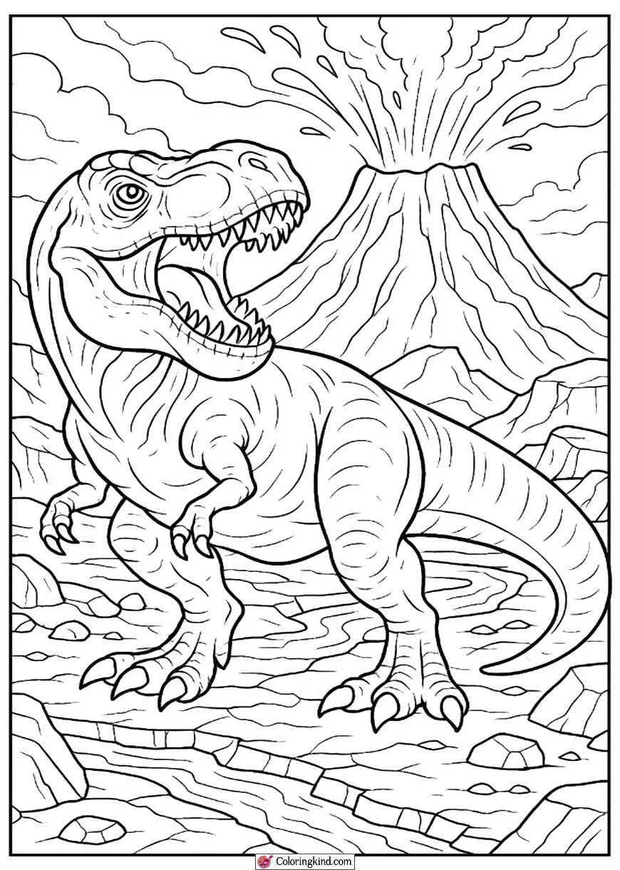 T-Rex Roaring Near Volcano