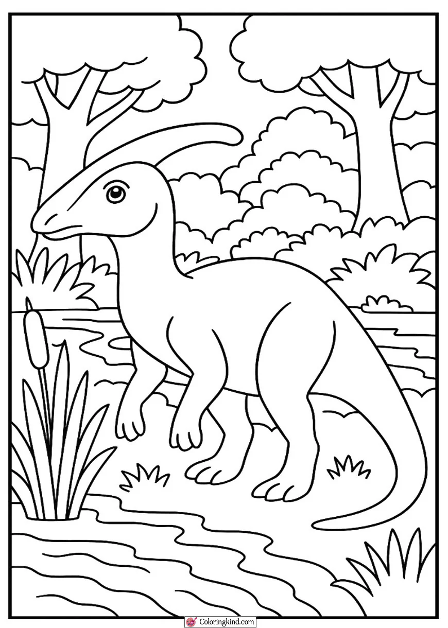 Parasaurolophus Near Jungle Stream