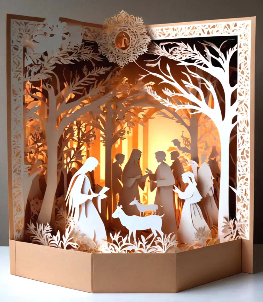 Cut-Paper Nativity Silhouette Scene