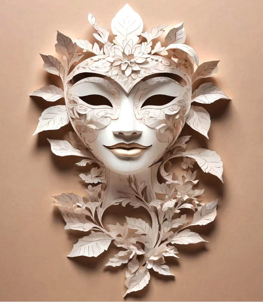 Paper Mask with Floral Motifs Outline