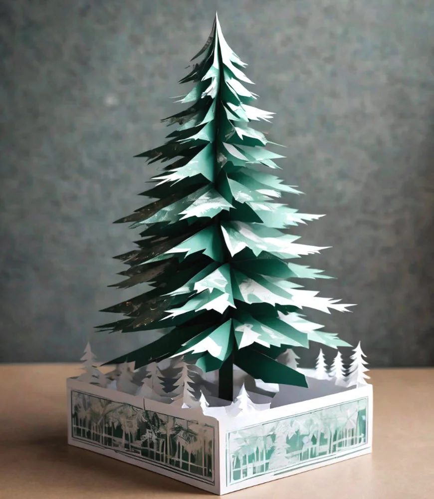 Paper Evergreen Tree in Snow Scene
