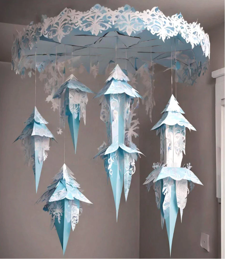 Paper Icicle Chains Hanging from Roof Design