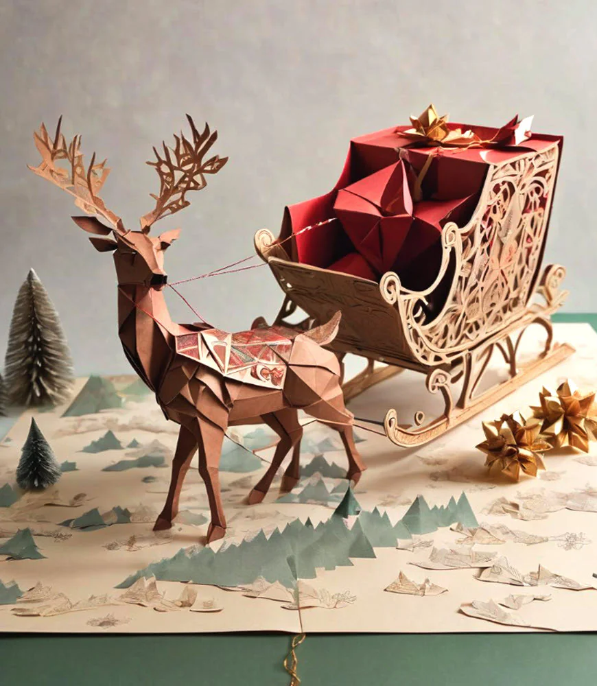 Origami Reindeer Pulling Sleigh