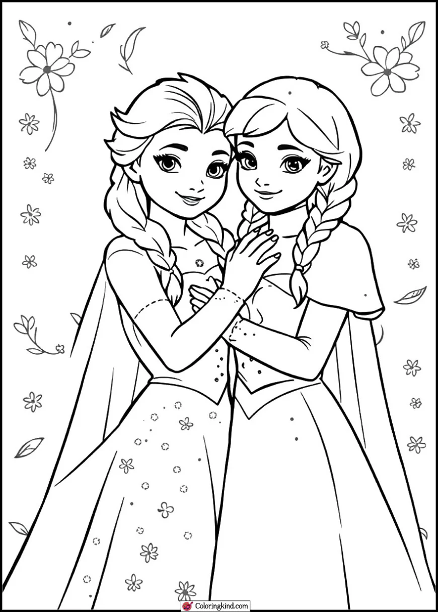 Elsa and Anna Hugging Warmly
