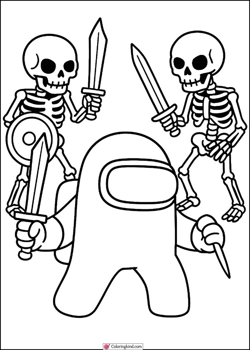 Among Us Fighting Skeleton Warriors