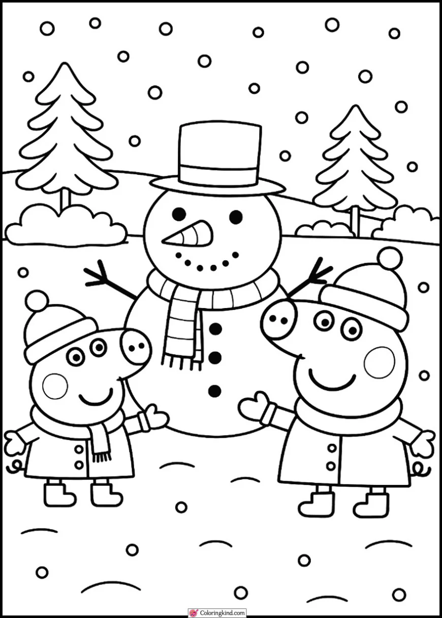 George and Peppa with Snowman
