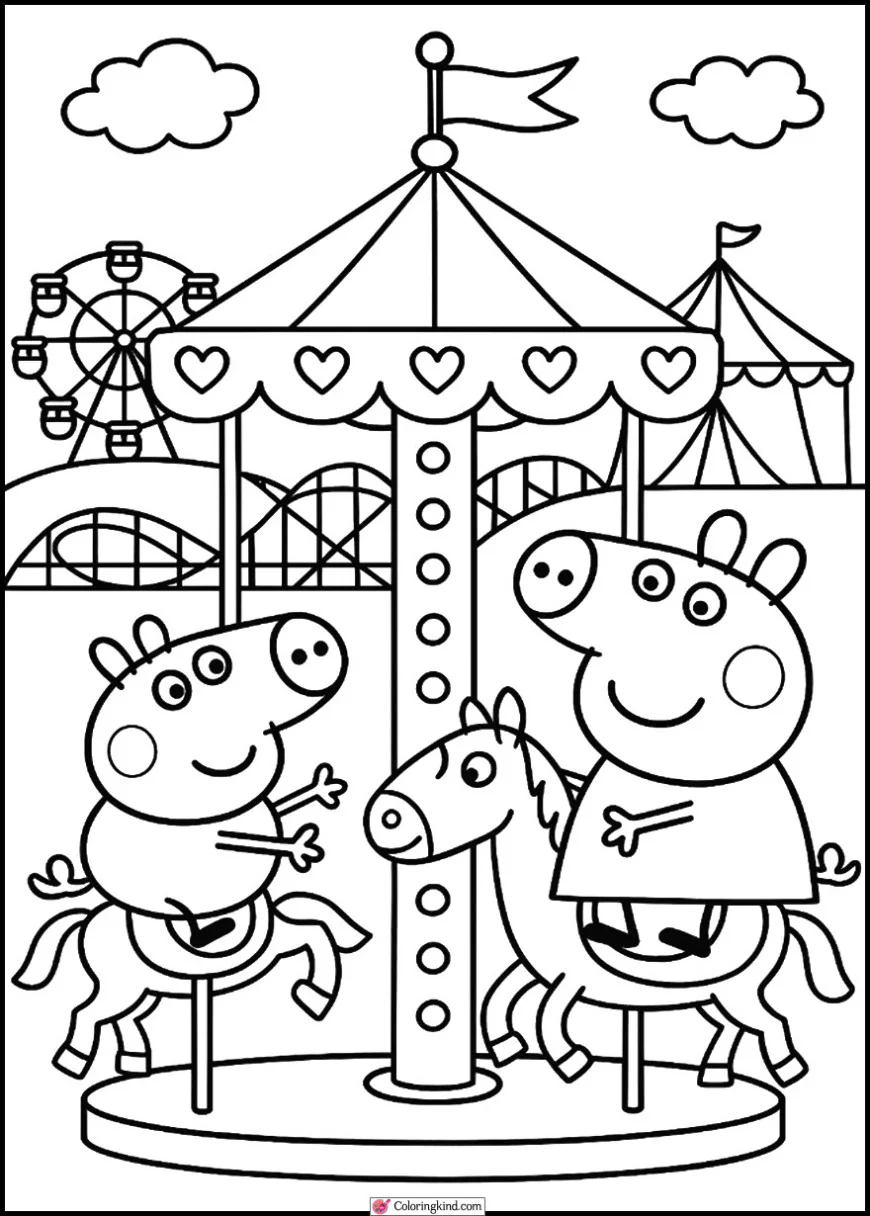 George and Peppa on Carousel