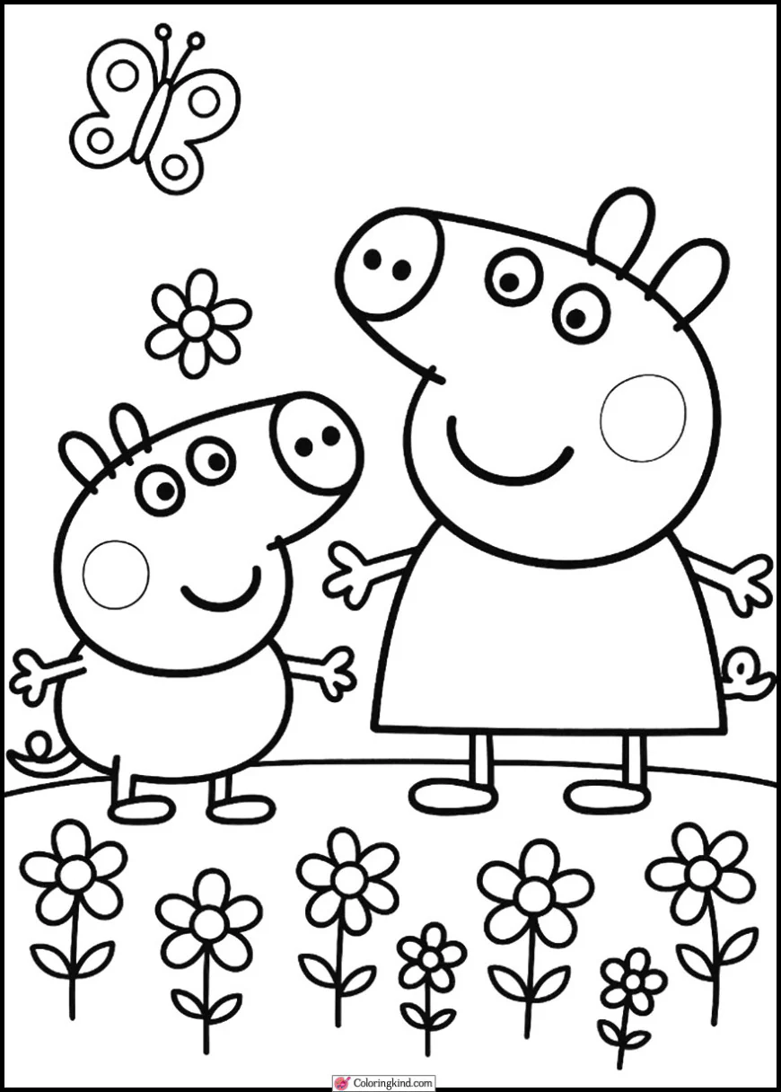 George and Peppa with Butterflies