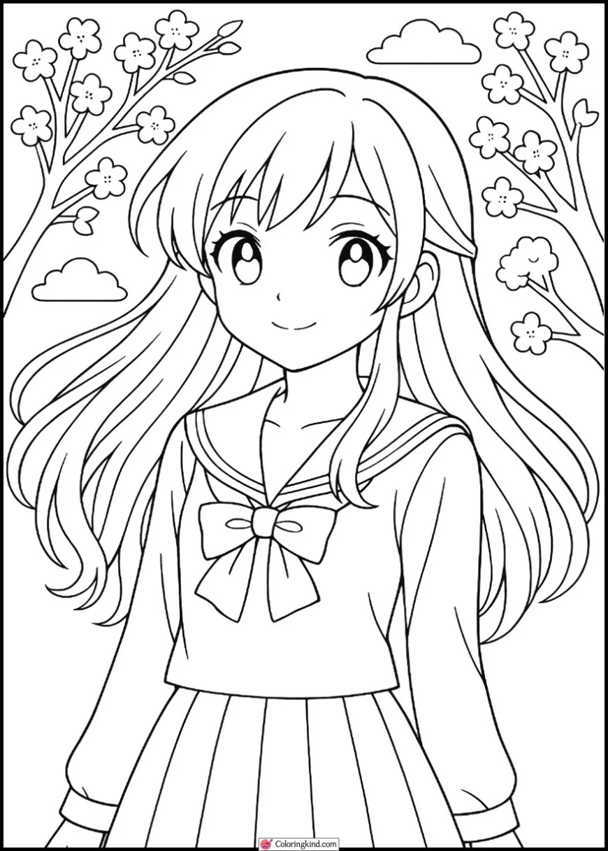 Anime Girl with Flowing Hair