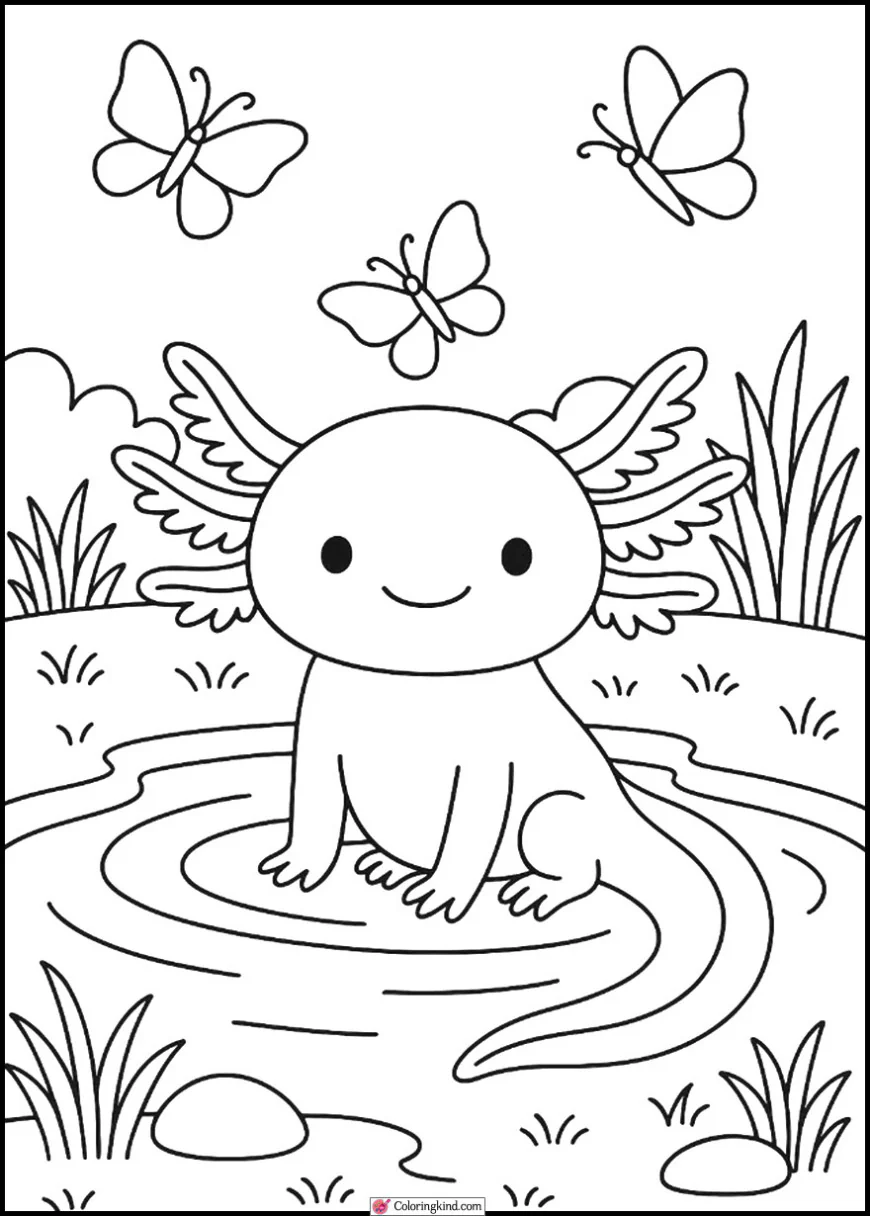 Axolotl with Butterflies