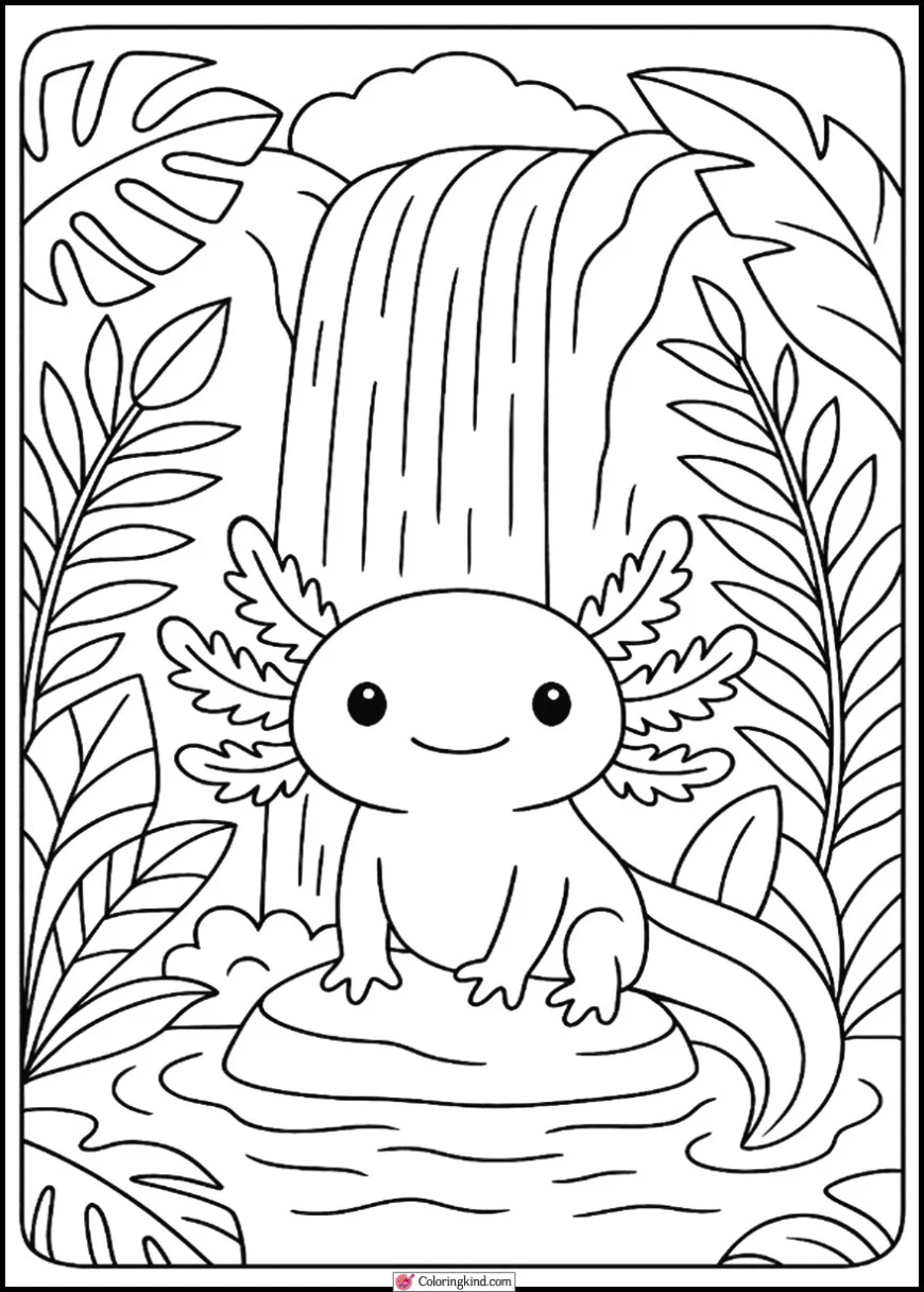 Axolotl Under Waterfall