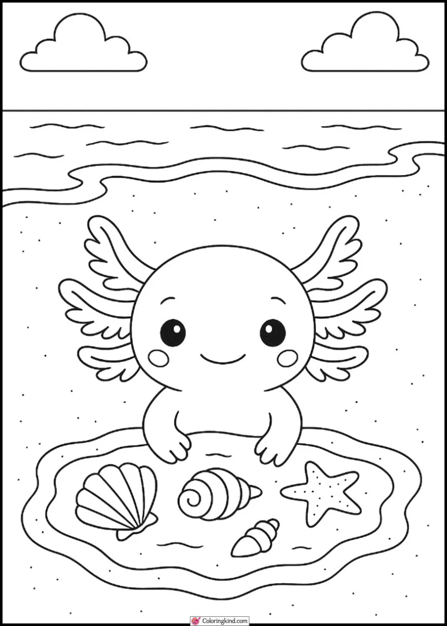 Axolotl Playing with Shells