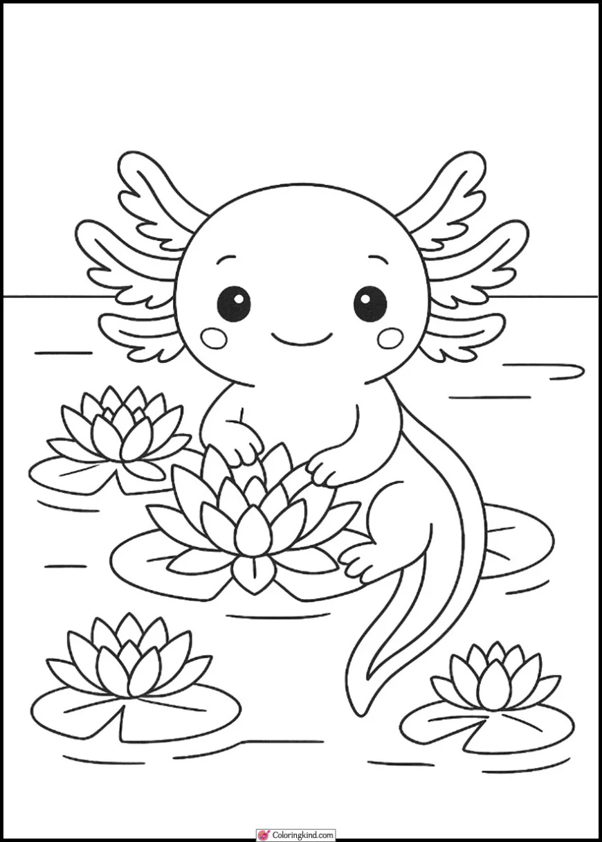 Axolotl with Lotus Flowers