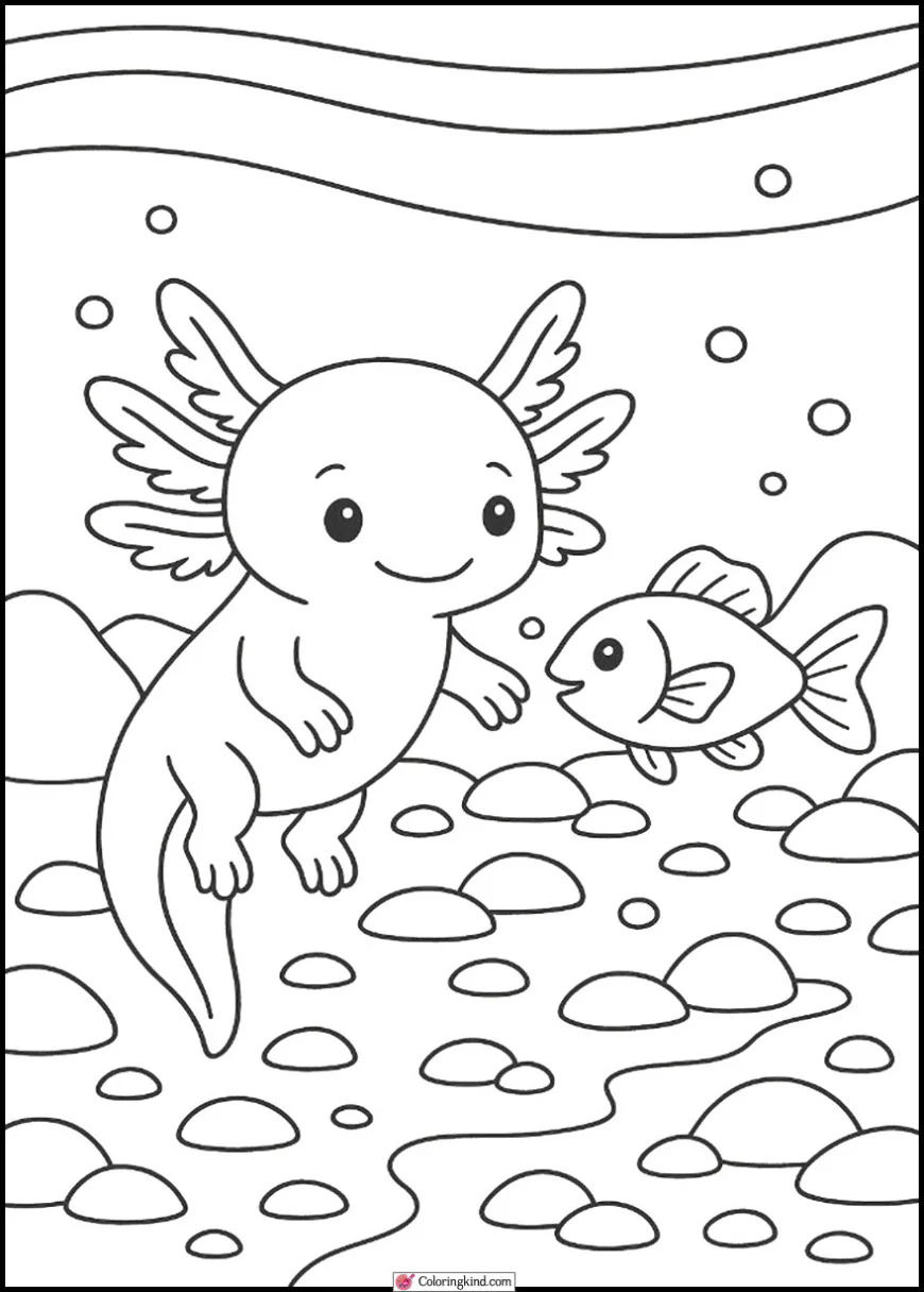 Axolotl Playing with Fish