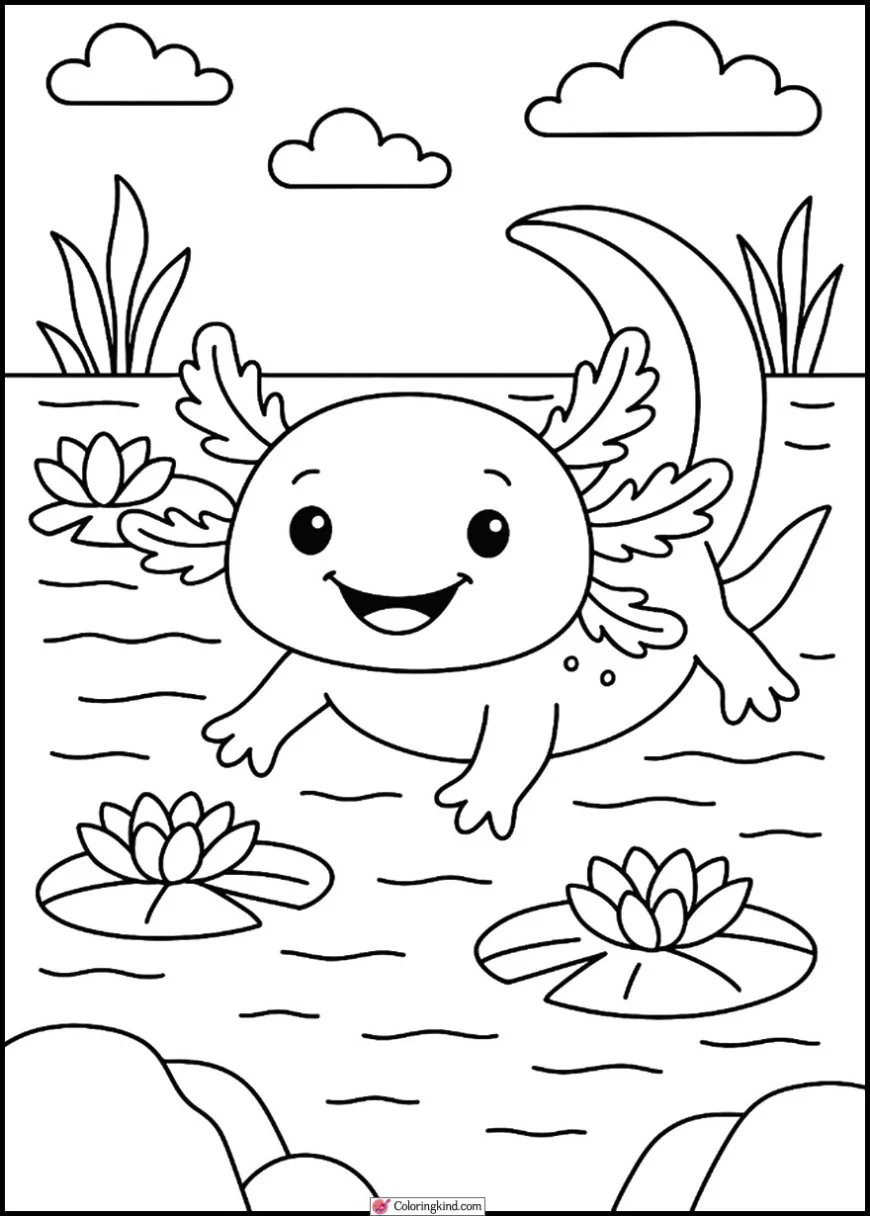 Happy Axolotl Smiling in the Pond