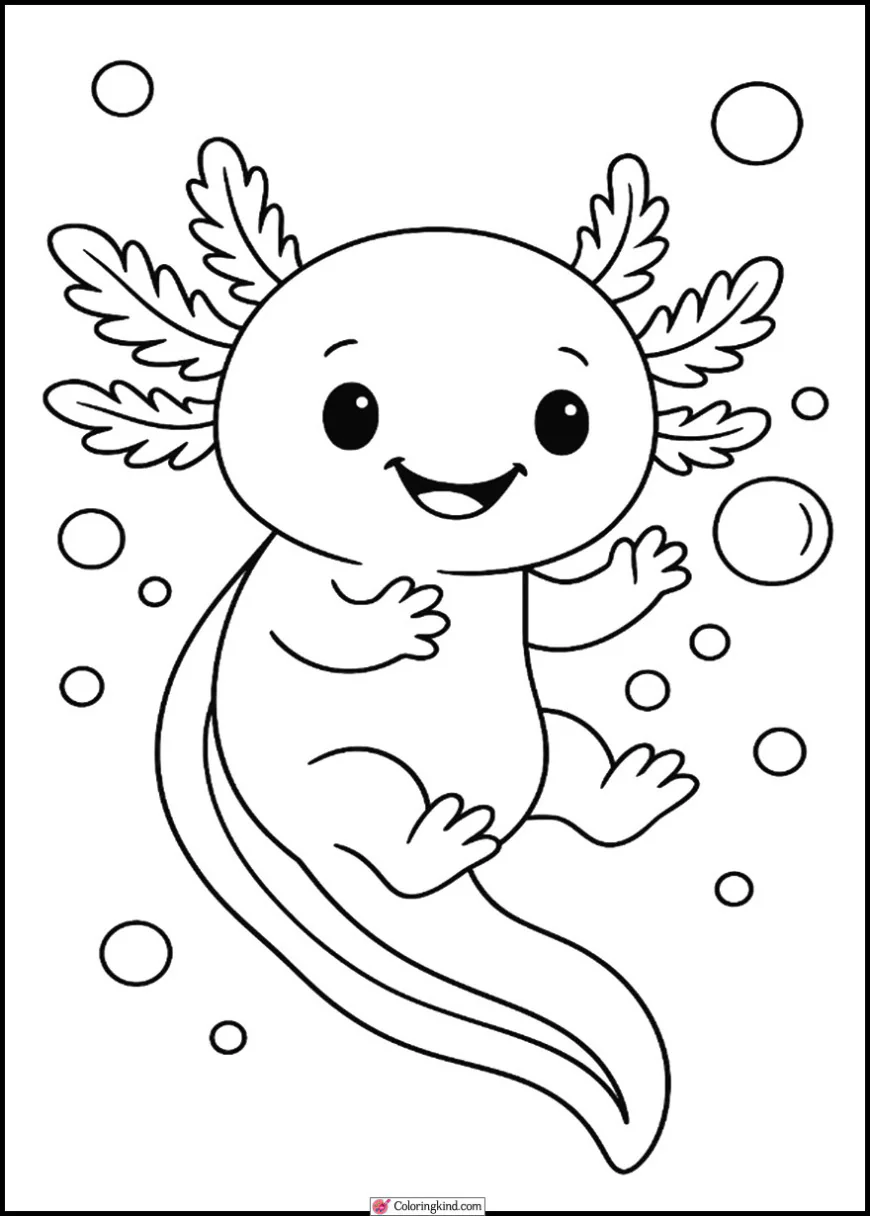 Baby Axolotl Playing with Bubbles