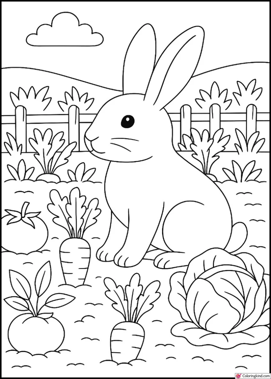 Bunny in a Vegetable Garden